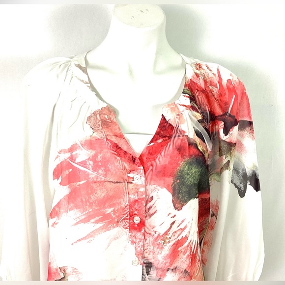 AB Studio– Henley collar chiffon blouse – size L - Picture 2 of 7